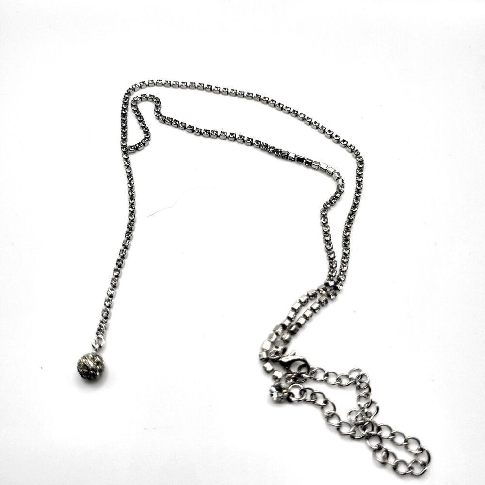 Dainty Rhinestone Y Drop Ball Necklace 20.5in